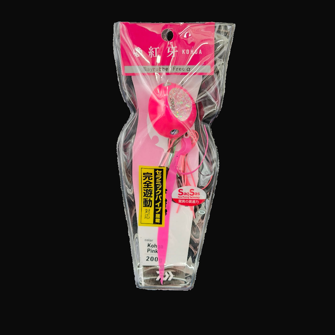 Daiwa Kohga Pink 200g slow jig with skirts and assist hooks