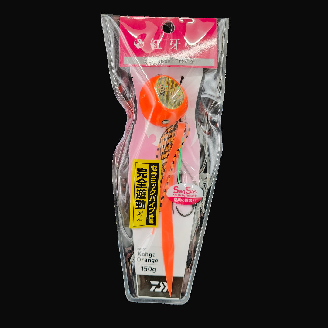 Daiwa Kohga Orange 150g slow jig with skirts and assist hooks