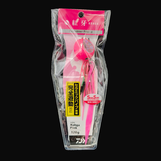 Daiwa Kohga Pink 120g slow jig with skirts and assist hooks