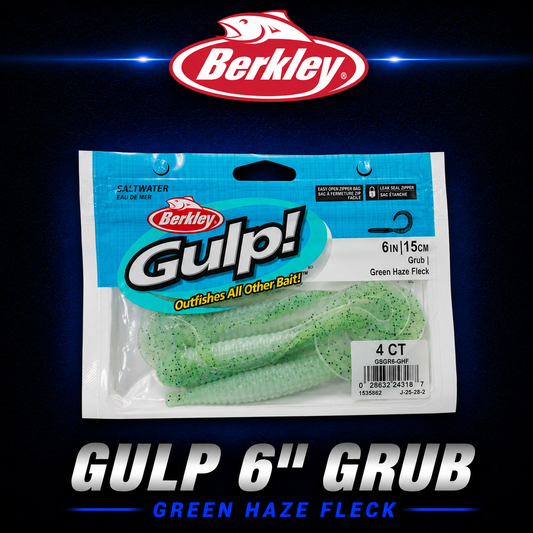 Berkley Gulp 6" Green Haze Fleck Grub, Softbait, Warren Hay Marine, Whangarei