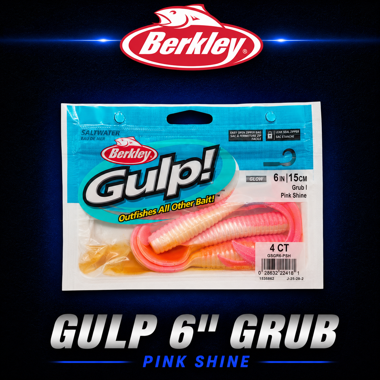 Berkley Gulp 6" Pink Shine Grub, Softbait, Warren Hay Marine, Whangarei