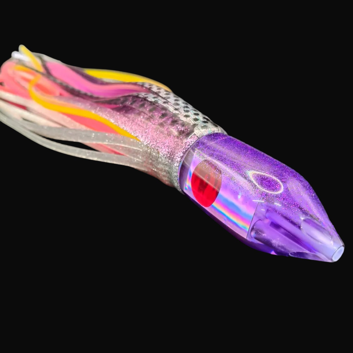 Tantrum TTS Medium Jetpack Game Fishing Lure – Purple Head with Purple/White over Pink/Orange Skirts (VAN)