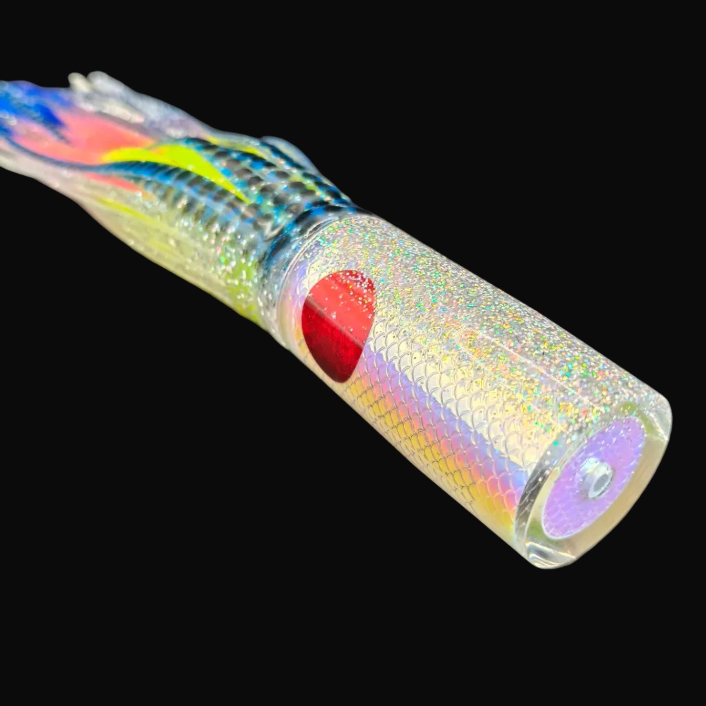 Tantrum TTS Medium AMN Game Fishing Lure – Clear Head with Blue/Silver over Yellow/Pink/Blue Blue Ocean Skirts (VAN)