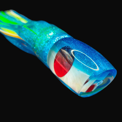 Tantrum TTS Medium Bandit Game Fishing Lure – Light Blue Head with Blue over Orange/Green/White Skirts