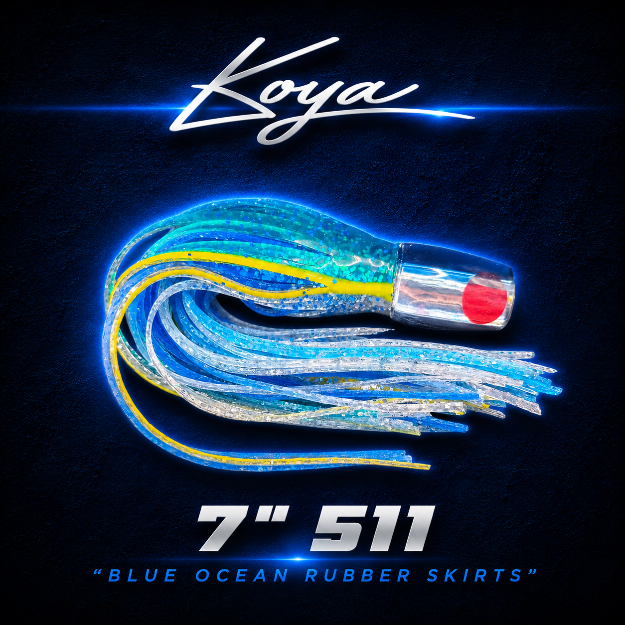 Koya 7" 511 Dark Blue and silver game fishing lure, Skirted in quality Blue Ocean rubber skirts, Warren Hay Marine, Whangarei 