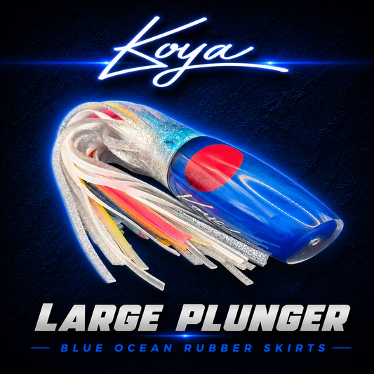 Koya Large Plunger game fishing lure, Skirted in Blue Ocean skirts, Warren Hay Marine, Whangarei  