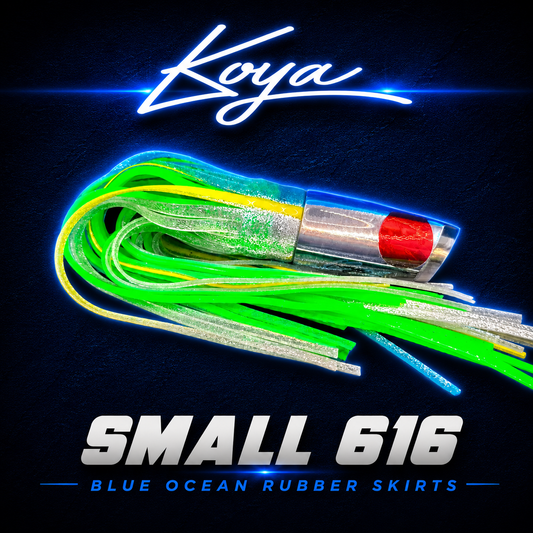 Koya small 616 Game fishing lure, skirted in quality blue ocean skirts, Warren Hay Marine, Whangarei 