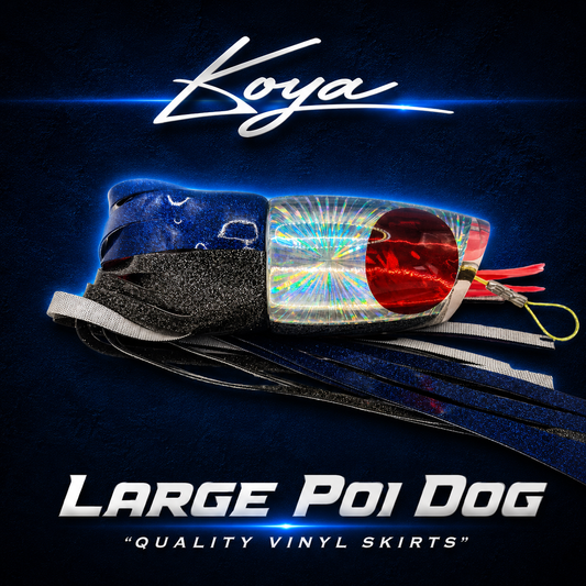 Koya large Poi Dog Game fishing lure, Skirted in quality Vinyl skirts with Newell Highlights, Warren Hay Marine, Whangarei 