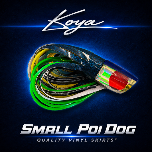 Koya small Poi Dog game fishing lure, Skirted in Quality Vinyl with Newell highlights. Warren Hay Marine