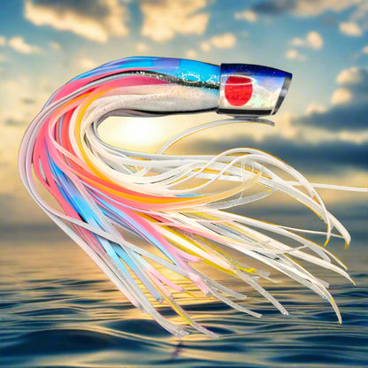 Tantrum Large Bandit DB lure with Blue Ocean Skirts – premium Kona-made marlin lure at Warren Hay Marine.