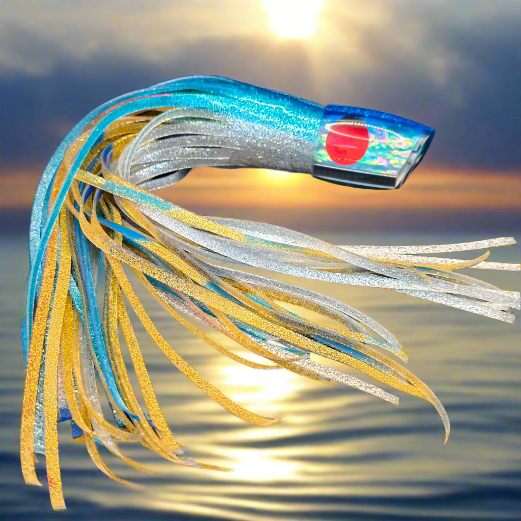 Tantrum Large Bandit LB lure skirted in Blue Ocean Skirts – premium marlin lure available at Warren Hay Marine.