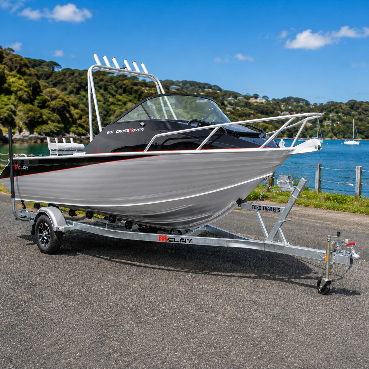 Mclay 601 CrossXover on trailer, Warren Hay Marine, Whangarei 
