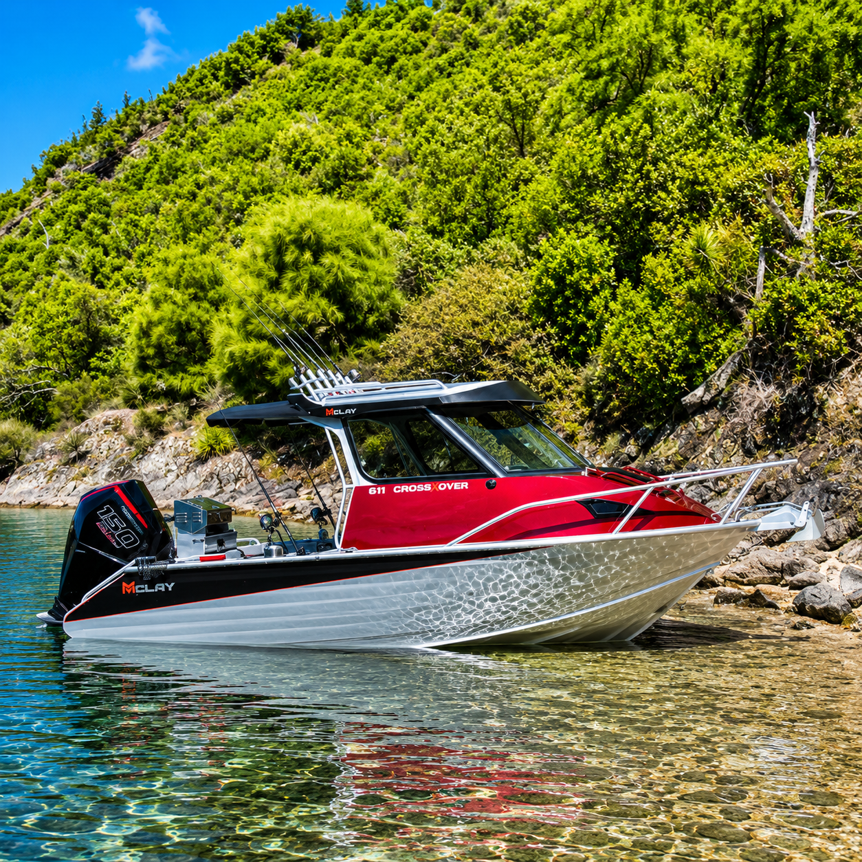 Mclay 611 CrossXover, powered by Mercury in stunning setting, Warren Hay Marine, Whangarei 