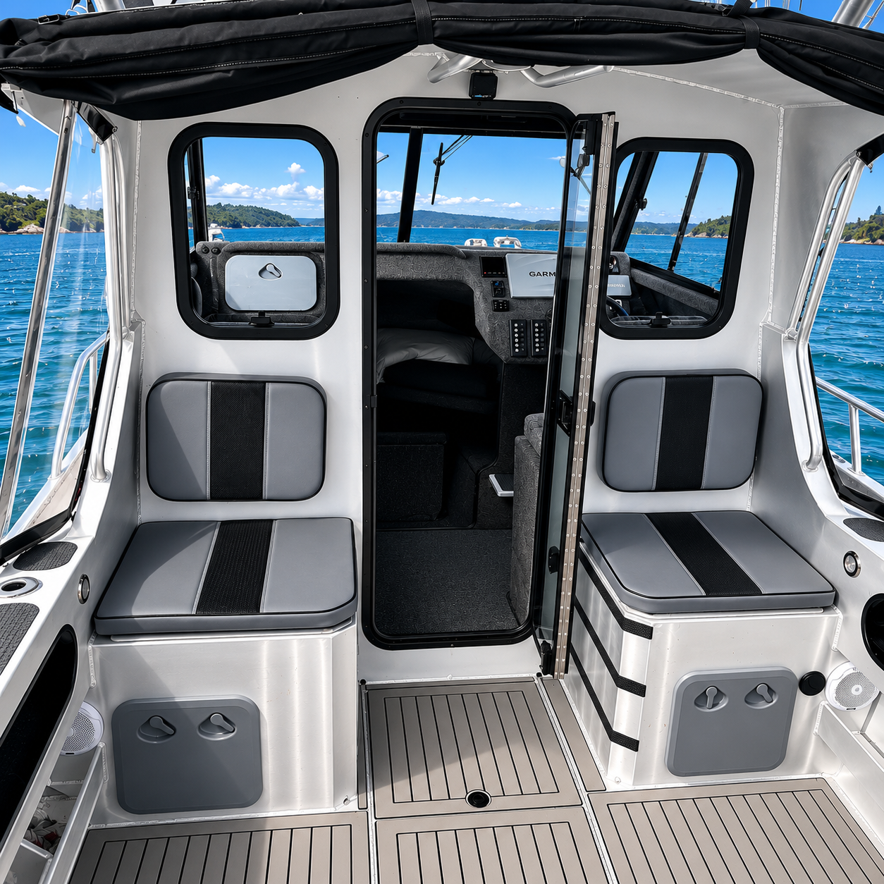 McLay 701 Gen 2 Hardtop cabin cruiser with enclosed wheelhouse. Warren Hay Marine
