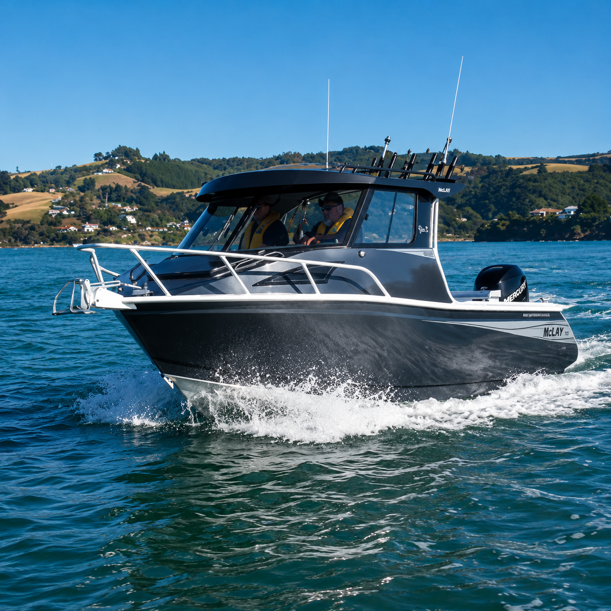McLay 701 Gen 2 Hardtop cruising on calm blue water. Warren Hay Marine, Whangarei 