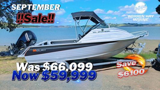 Mclay 551 Sportsman with mercury 90hp 4 stroke outboard, september sale save $6100