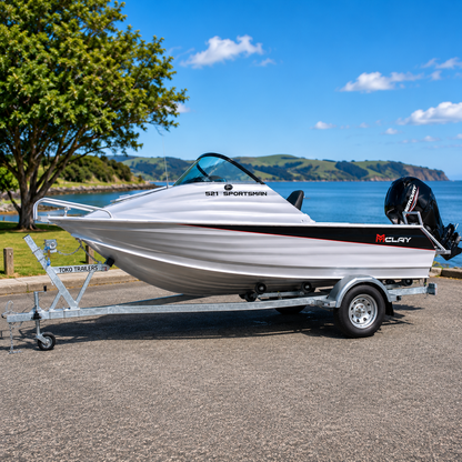 McLay Sportsman 521 aluminium fishing and family boat on trailer available from Warren Hay Marine, Northland.