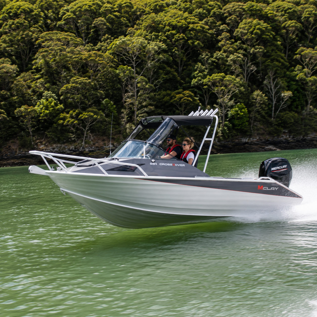 Mclay 581 CrossXover mercury outboard power. Warren Hay Marine
