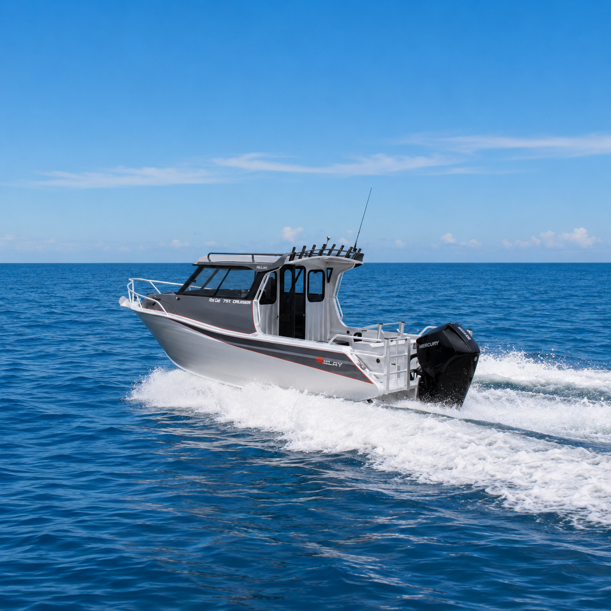 McLay 751 Gen2 Hardtop offshore fishing boat powered by Mercury outboard
