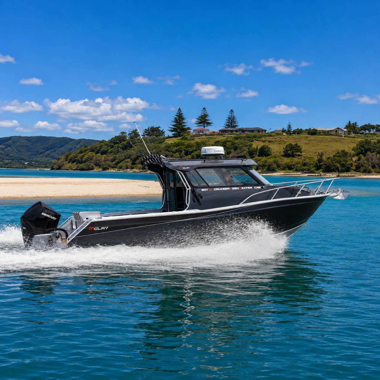 McLay 801 Gen2 Hardtop underway on open water, Warren Hay Marine, Whangarei 