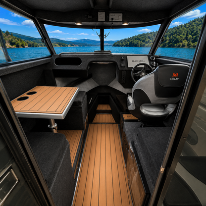 Comfortable dinette seating inside the McLay 801 Gen2 Hardtop, Warren Hay Marine, Whangarei 