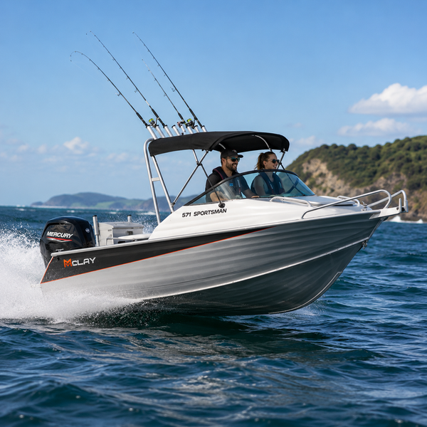 Mclay 571 Sportsman, powered by a Mercury 115hp fourstroke outboard. 
