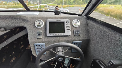 Used 2010 McLay 680 hardtop boat powered by a 225hp Mercury Optimax outboard, sitting on a tandem-axle Toko trailer. Features include boarding ladder, bait board, trim tabs, step mounts, livebait tank, twin batteries with VSR and isolation switch, GME VHF, Lowrance HDS 8, and 170L underfloor fuel tank. Warren Hay Marine, Whangarei