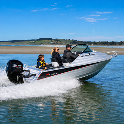McLay Sportsman 521 aluminium fishing and family boat available from Warren Hay Marine.