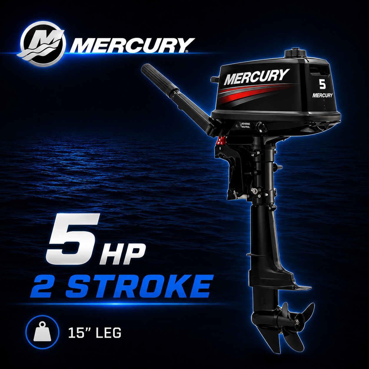 5hp light weight Mercury 2 Stroke outboard engine, Warren Hay Marine, Whangarei