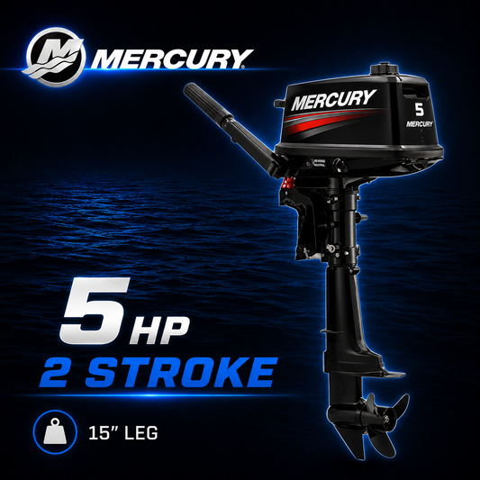 5hp light weight Mercury 2 Stroke outboard engine, Warren Hay Marine, Whangarei