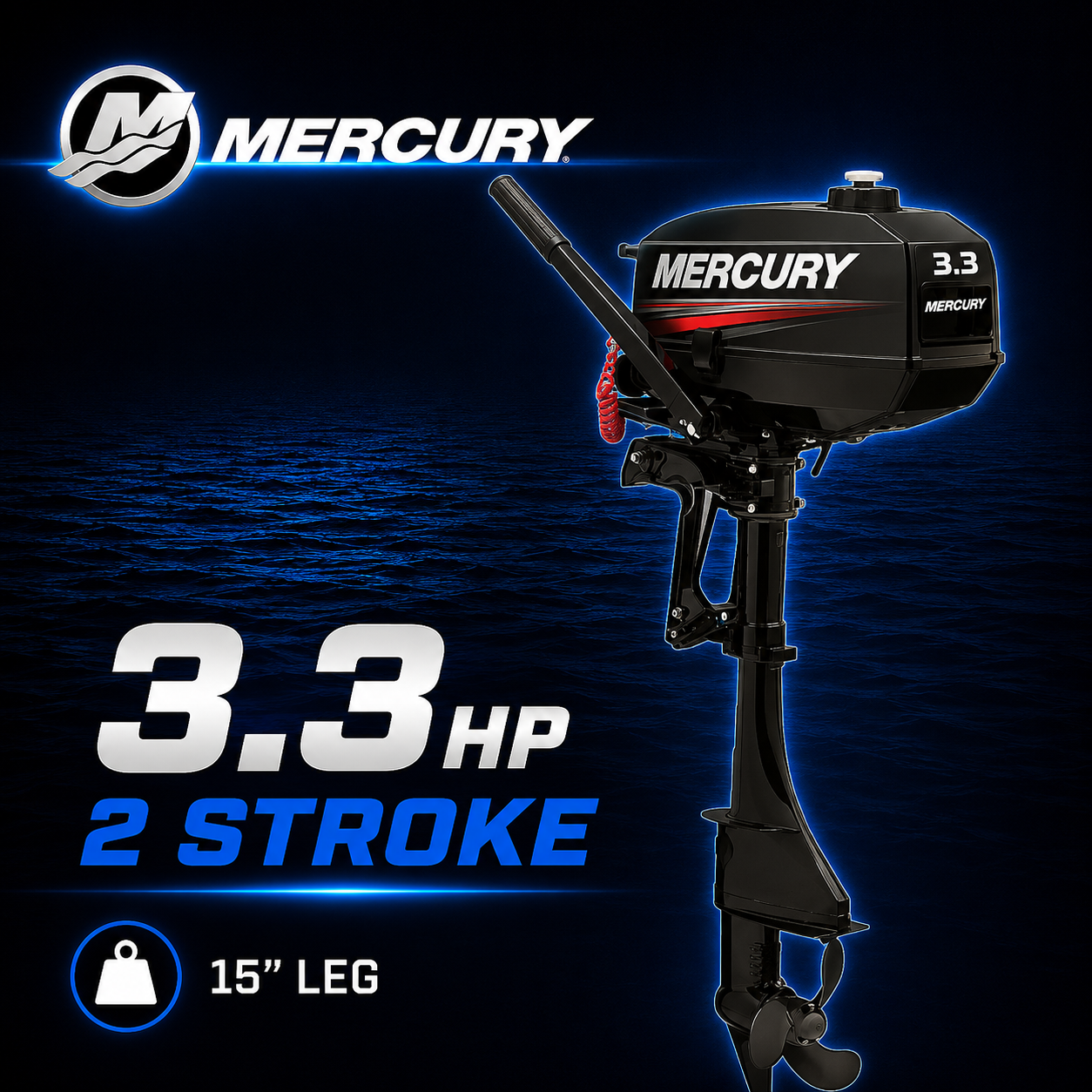 Mercury 3.3hp 2 stroke outboard, light weight, Warren Hay Marine, Whangarei 