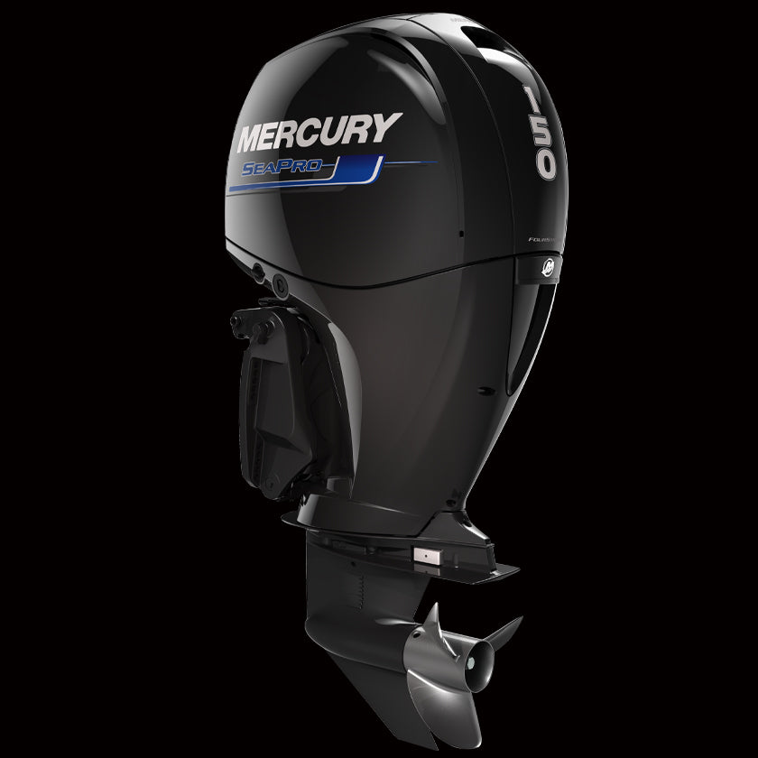 Mercury 150HP L SeaPro outboard with long shaft, EFI, and electric start – commercial-duty outboard available at Warren Hay Marine in Whangārei.