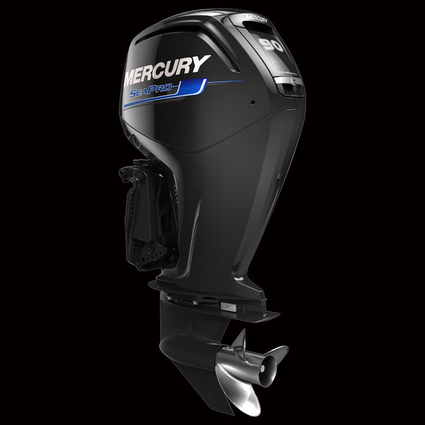 Mercury 90HP ELPT CT EFI SeaPro outboard with Command Thrust gearcase, remote steering, electric start, and power trim – available at Warren Hay Marine in Whangārei.