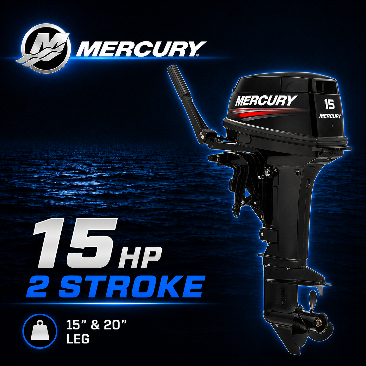 Mercury 15hp 2 stroke outboard engine at Warren Hay Marine, Whangarei 