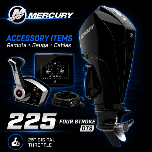 Mercury 225 FourStroke DTS outboard motor with digital throttle remote control, gauge and cables 