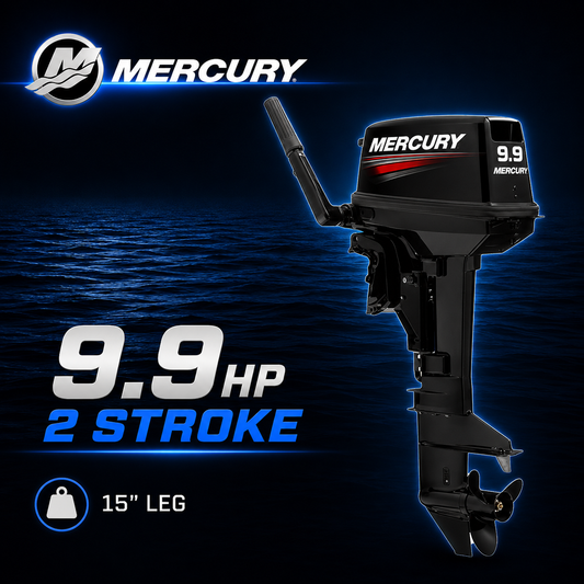 Mercury 9.9hp 2 Stroke outboard motor with original Mercury graphics, 15 inch leg