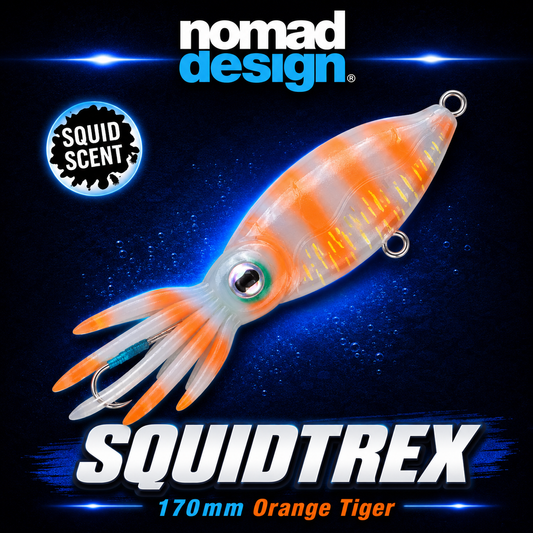Nomad Squidtrex 170mm Orange Tiger, Soft Fishing Lure, Warren Hay Marine