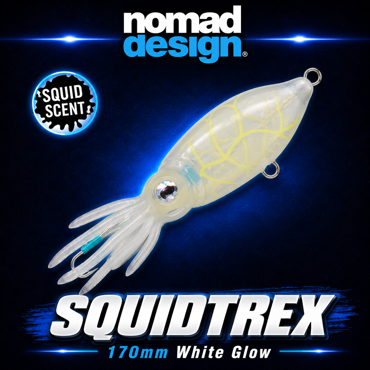 Nomad Squidtrex 170mm White Glow, Soft Fishing lure, Warren Hay Marine