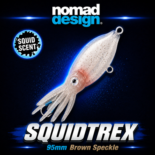 Nomad Squidtres 95mm Brown Speckle, Soft Fishing Lure, Warren Hay Marine