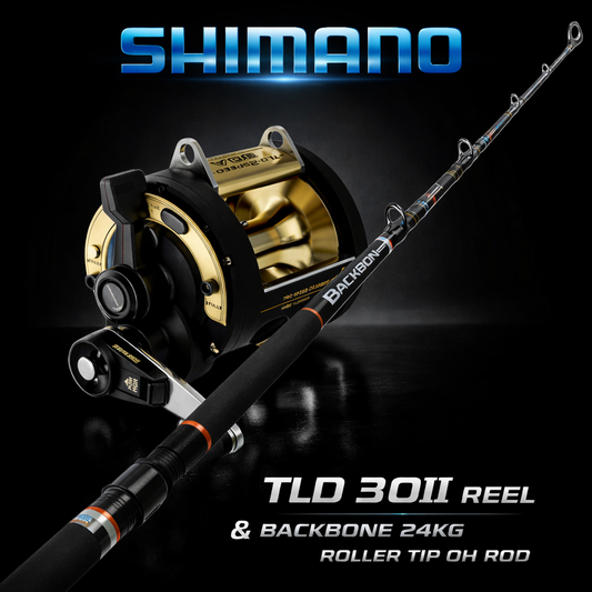 Shimano TLD 30II Reel & Shimano Backbone 24kg Roller Tip OH Rod Combo