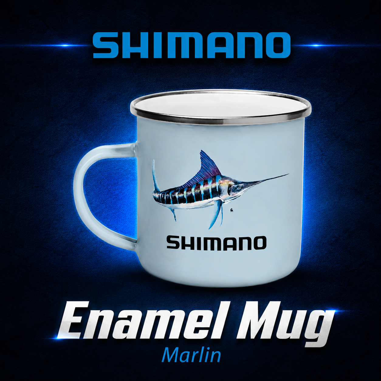 Shimano Marlin Enamel mug, Warren Hay Marine, Whangarei