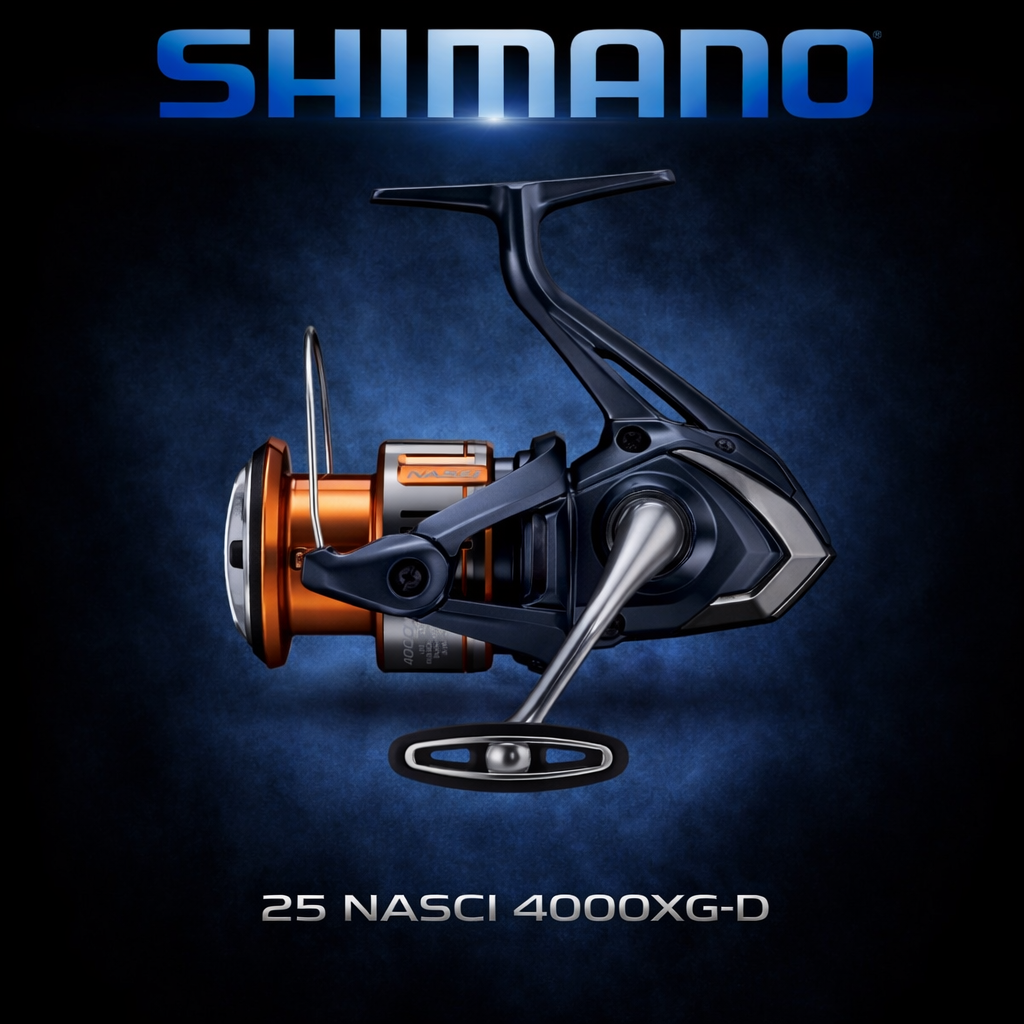 Shimano 25 Nasci 4000XG-D spinning reel navy and bronze high capacity saltwater fishing reel