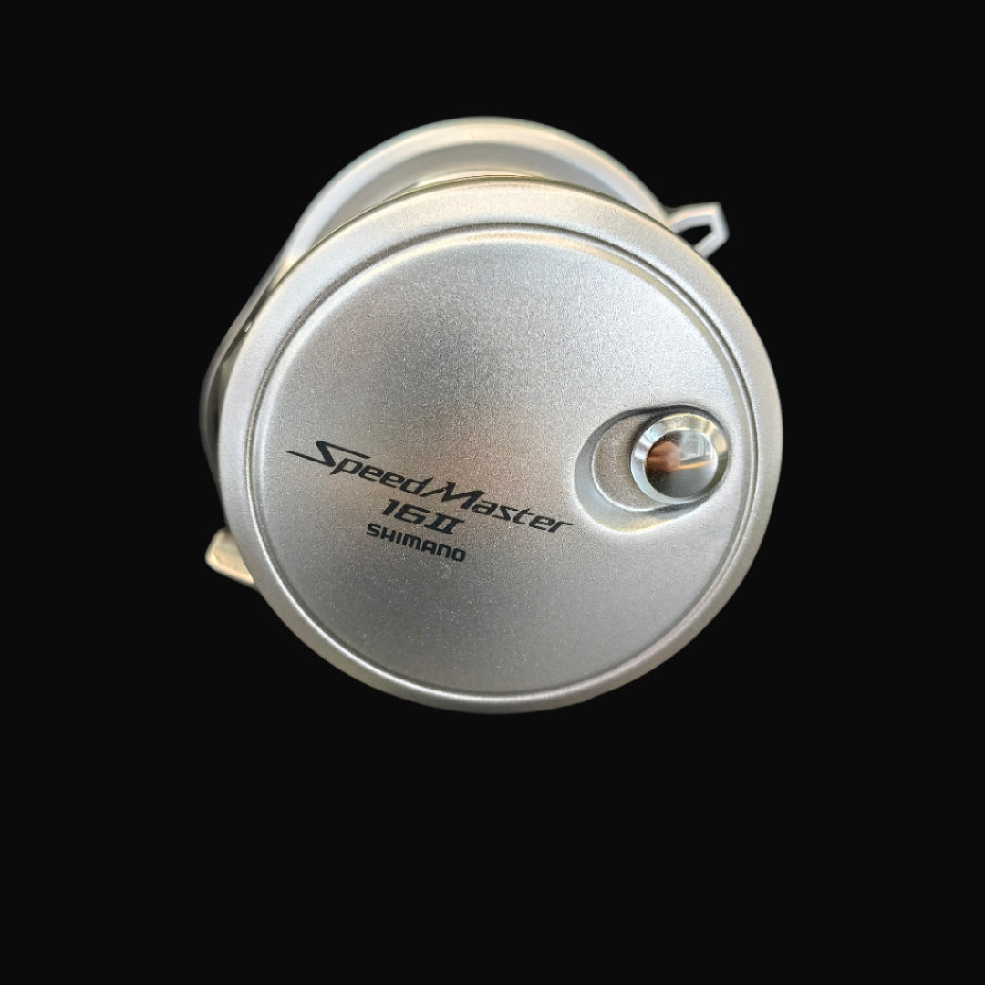 Shimano Speedmaster 16II 2-speed lever drag reel – compact aluminium saltwater reel with Cross Carbon Drag and dual-speed gearing.