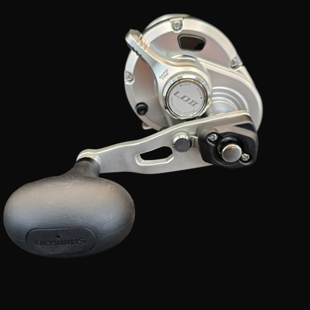 Shimano Speedmaster 10II 2-speed lever drag reel – compact, high-performance saltwater reel with aluminium frame and Cross Carbon Drag.