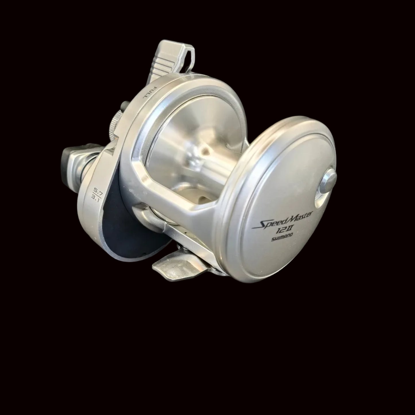 Shimano Speedmaster 12II reel spool and drag lever detail