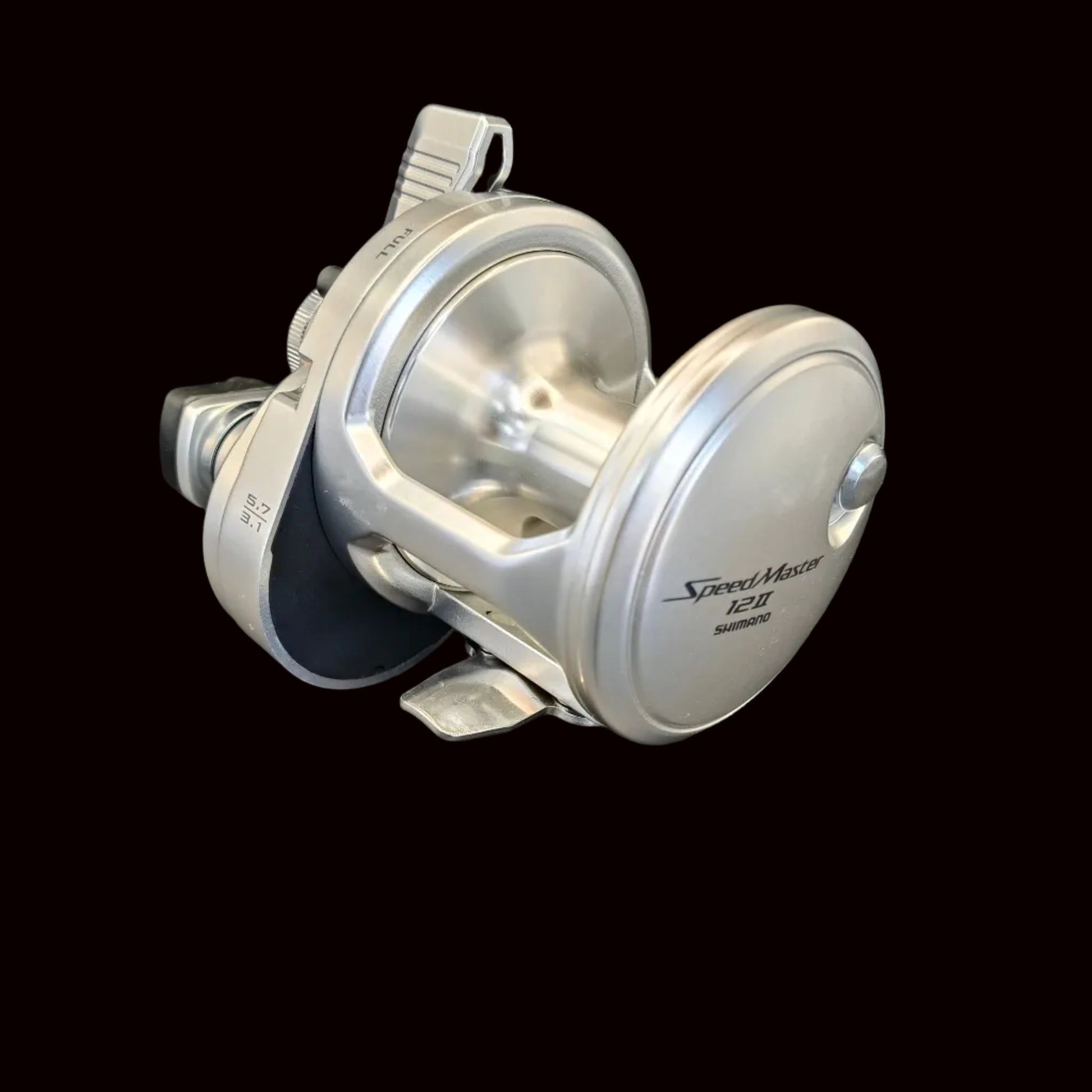 Shimano Speedmaster 12II reel spool and drag lever detail