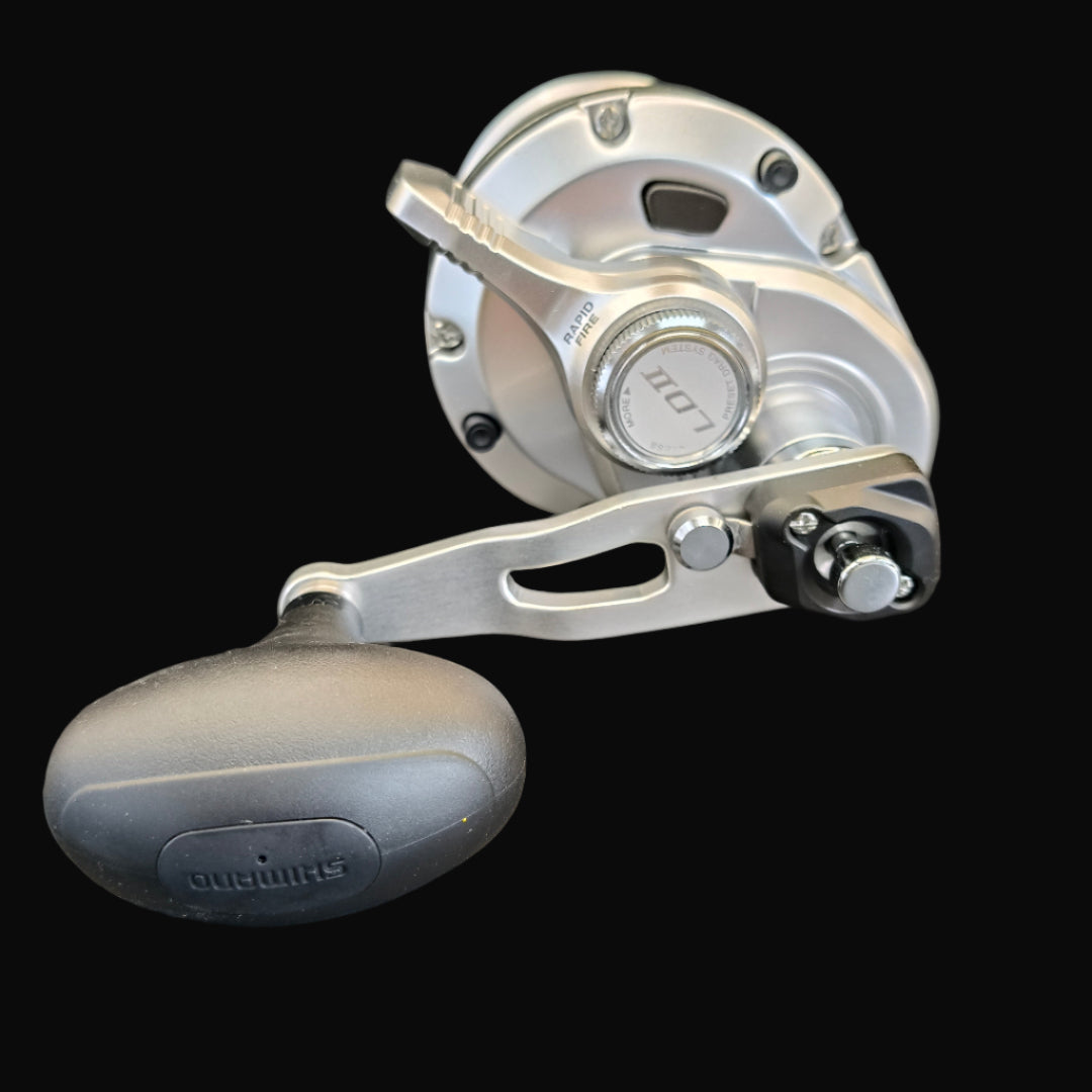 Shimano Speedmaster 16II 2-speed lever drag reel – compact aluminium saltwater reel with Cross Carbon Drag and dual-speed gearing.