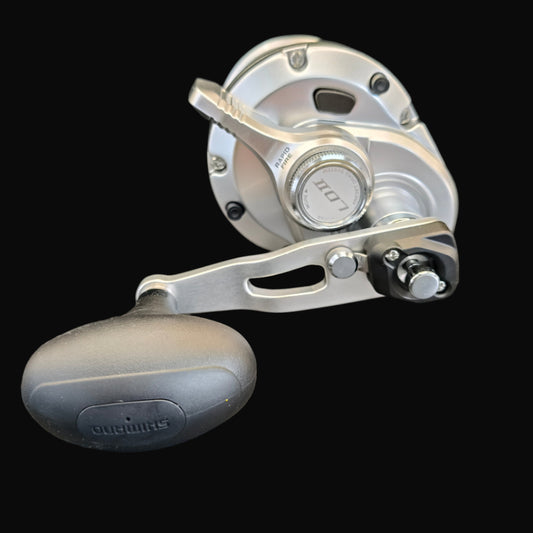 Shimano Speedmaster 16II 2-speed lever drag reel – compact aluminium saltwater reel with Cross Carbon Drag and dual-speed gearing.