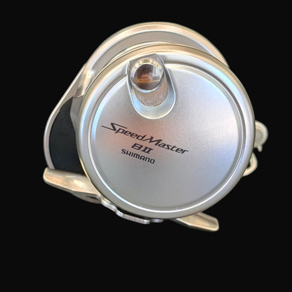 Shimano Speedmaster 8II 2-speed lever drag reel – compact aluminium saltwater reel with smooth Cross Carbon Drag and dual-speed gearing.