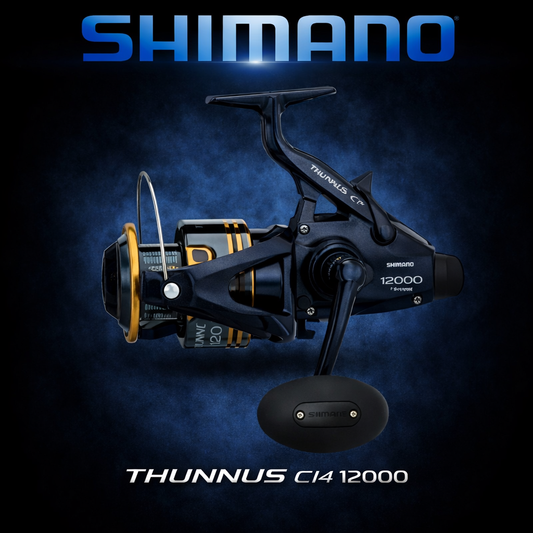 Shimano Thunnus CI4 12000 baitrunner spinning reel navy and gold live bait fishing reel